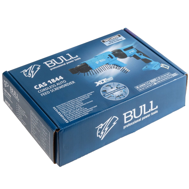 Шуруповерт аккумуляторный Bull CAS 1844 1304784, ленточный, в коробке, SOLO, XLTpro, бесщеточный, 18 В, 4400 об/мин, 57 мм в Рыбинске