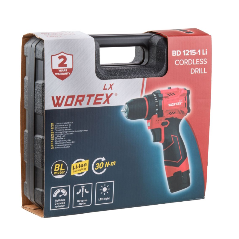 Аккумуляторная дрель-шуруповерт Wortex LX BD 1215-1 Li 1333698, 12В, 30 Нм, 1.5 Ач акб, патрон 10 мм, бесщёточный во Владимире