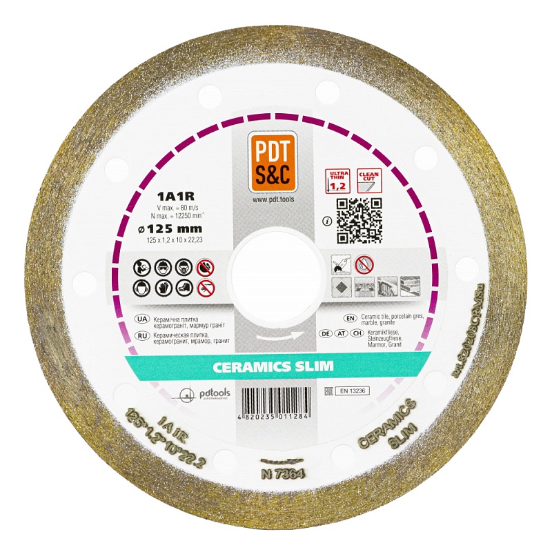 Круг отрезной алмазный PDT Ceramics Slim 1А1R (125х1.2х10х22.2 мм) 820203CRMSu в Муроме