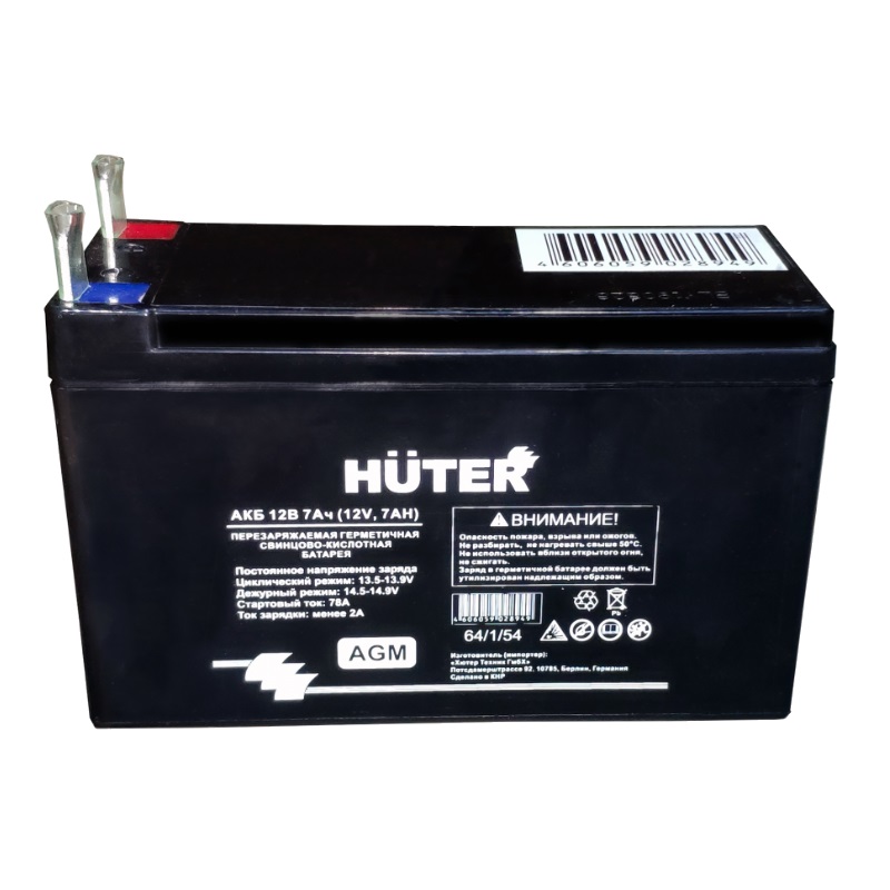 Аккумуляторная батарея Huter 64/1/54 (AGM, ток 12v, емкость 7 А/ч) во Владимире