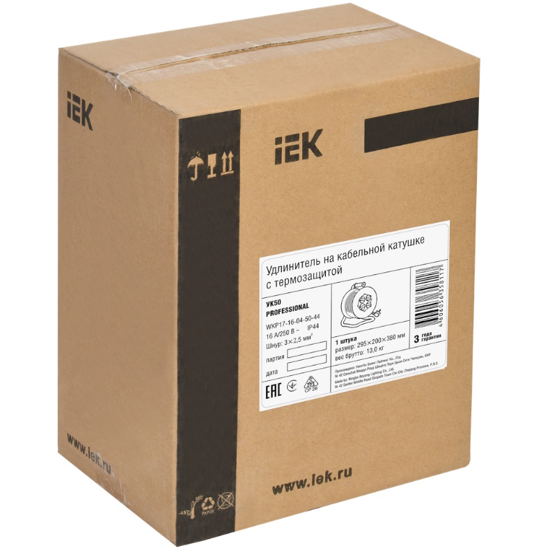 Катушка IEK PROFESSIONAL УК50 WKP17-16-04-50-44 2PPE50м КГ 3х25мм2 IP44 19328₽
