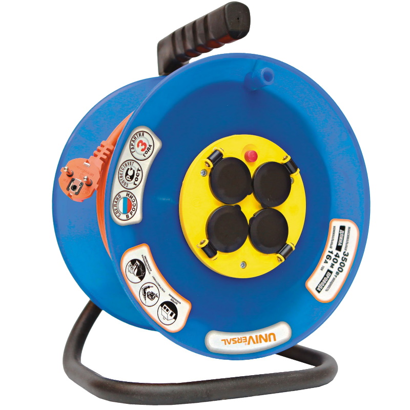 Удлинитель силовой UNIVERSAL 83283 на катушке 4 гнезда с заземлением IP-44 ПВС 3x15 мм 16 А 3500 Вт 30 м 10602₽