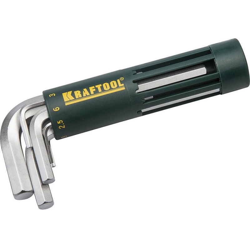 Ключи имбусовые Kraftool 27430-1_z01, короткие, Cr-Mo сталь, держатель-рукоятка, HEX 2-10мм, 8 пред