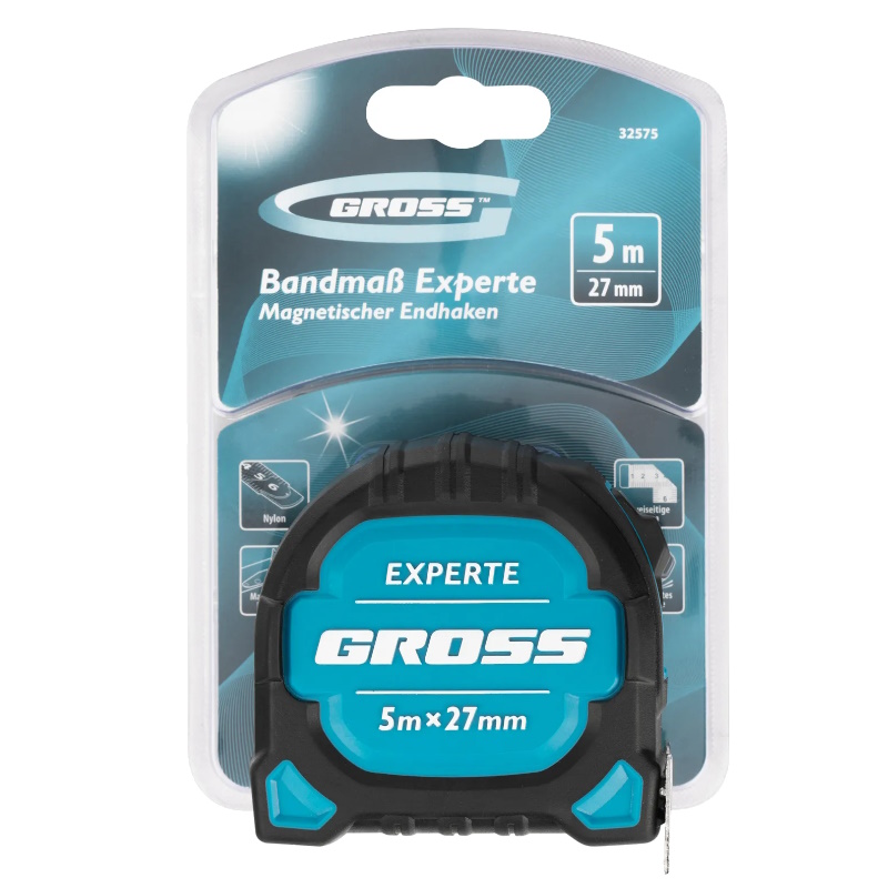 Рулетка Gross Experte 32575, 5 м x 27 мм, двухкомпон. корпус, магнит, двухстор. разметка, нейлон в Муроме