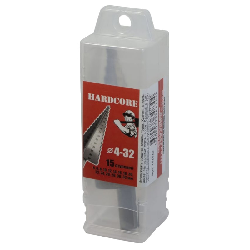 Сверло ступенчатое по металлу Hardcore 142432 (диаметры 4-32 мм, 15 ступеней)