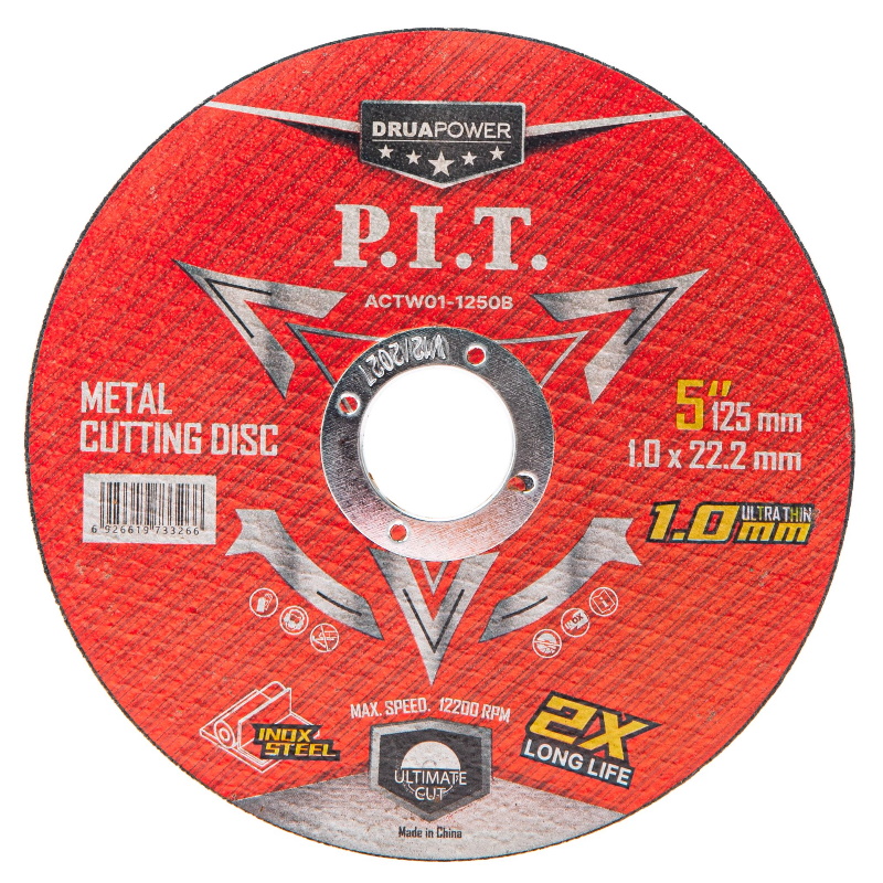Диск отрезной по металлу и нержавеющей стали PIT DRUA ACTW01-1250B 125x222x10 мм 10 шт металлический бокс 539₽