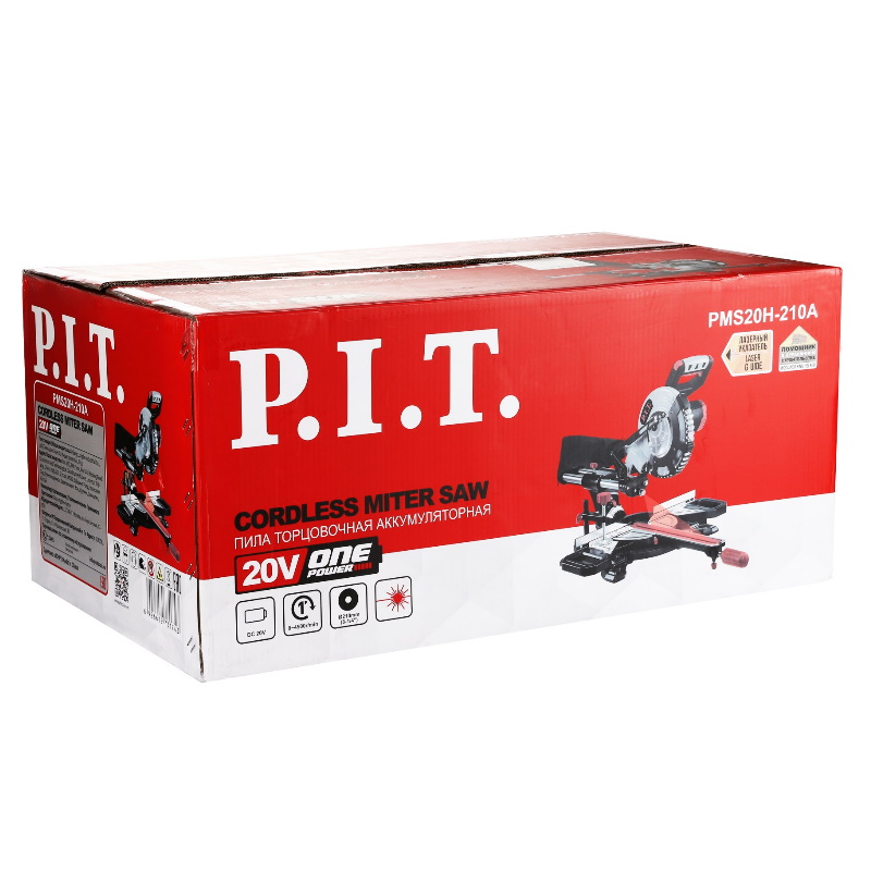 Пила торцовочная аккумуляторная P.I.T. PMS20H-210A SOLO, бесщёточная, 20 В, Ø210 мм, наклон 45°, протяжка, лазер в Вологде