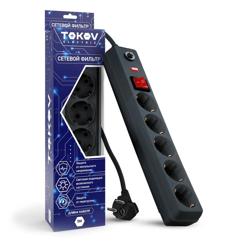 Сетевой фильтр Tokov Electric TKE-C06-SF5-5-ZV черный 1614₽