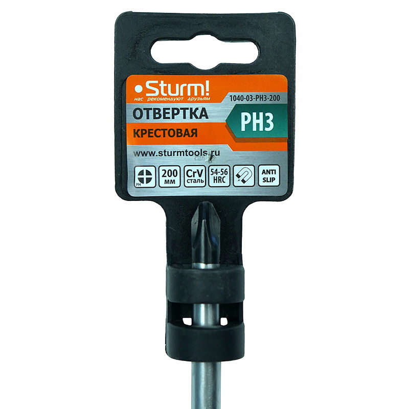 Отвертка крестовая Sturm 1040-03-PH3-200, PH3x200мм,  CrV,  магнитный наконечник в Череповце