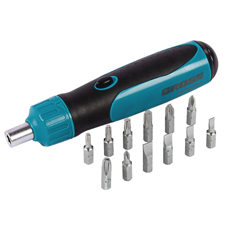 Отвертка-реверс + механизм SmartPush + биты Gross 11611, 12 пред., PH + SL + Torx, S2, 2к рукоятка в Иваново