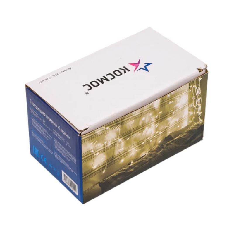 Гирлянда светодиодная Космос "Бахрома" KOC_CUR-V21 1757841, 1.8х0.5м, 48LED, схема нитей 1/2/3/5/3/2, теплый белый, IP20, 220В  в Коврове
