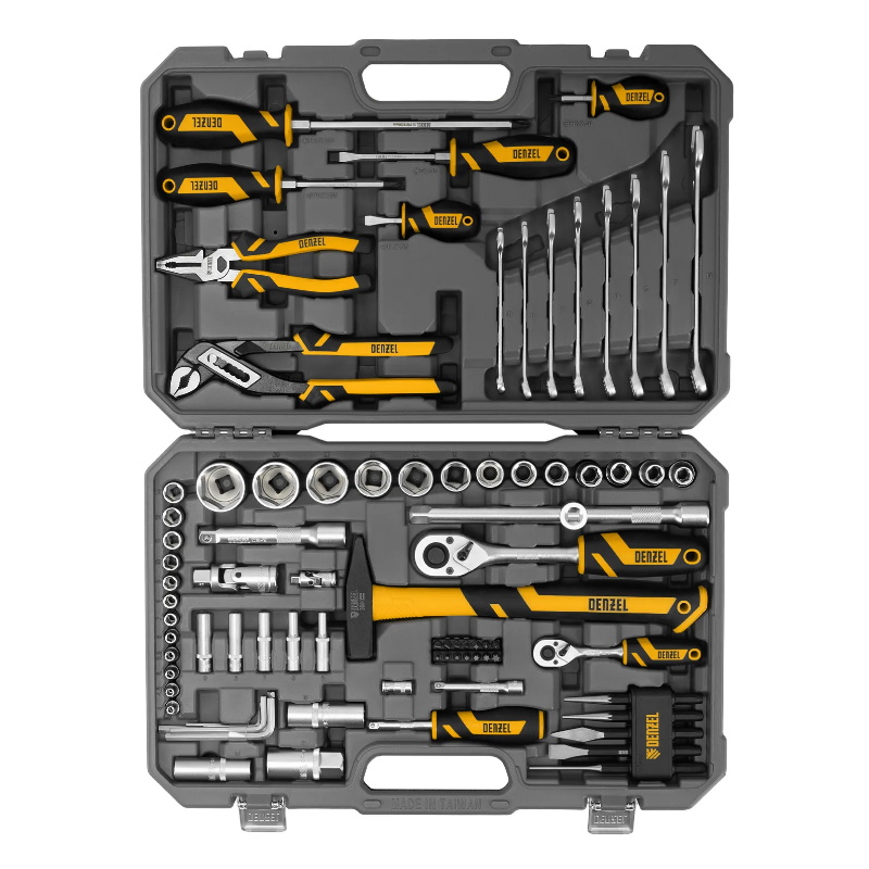 Набор инструментов Denzel 15802, 1/2", 1/4", CrV, S2, пластиковый кейс, 84 предмета в Кинешме