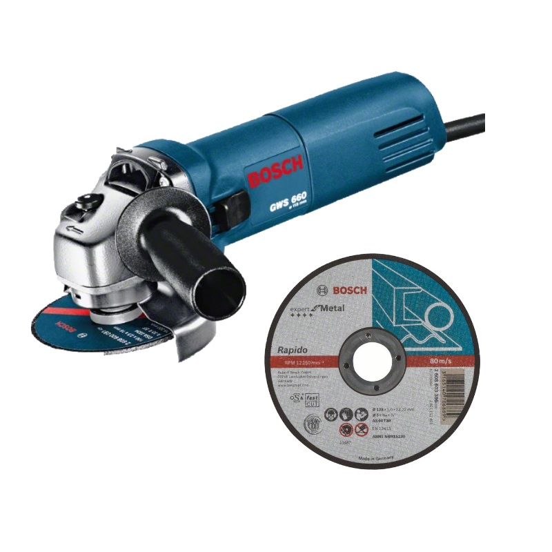 Угловая шлифмашина (болгарка) Bosch GWS 660 0.601.375.08N + Подарок Отрезной круг Expert по металлу 125х1 мм (10 шт.), 115 мм, 660 Вт в Кинешме
