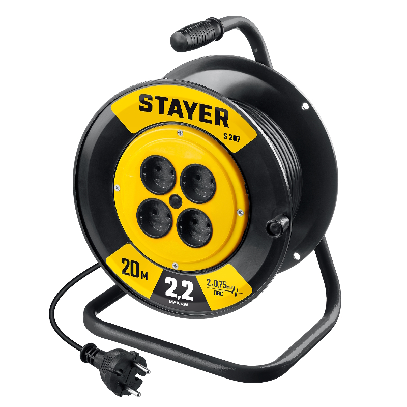 Удлинитель на катушке Stayer S-207 55073-20, ПВС, 2 х 0.75 мм2, 20 м, 2200 Вт