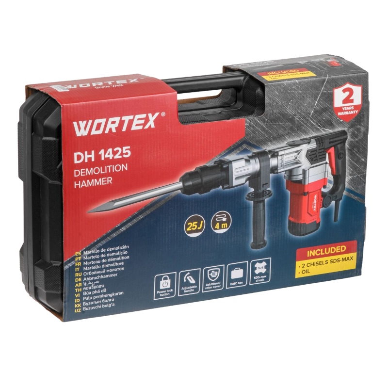 Отбойный молоток Wortex DH 1425 1333509, в чемодане, 1400 Вт, 25 Дж, SDS-max, 3800 уд/мин