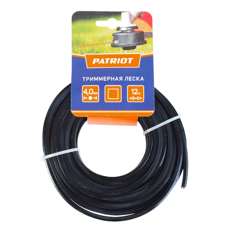 Леска Patriot 400-12-5, D 4,0 мм, L 12 м (квадрат, черный), картонный подвес