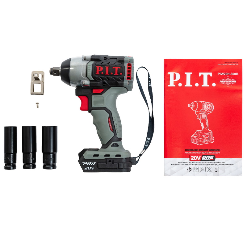 Гайковерт аккумуляторный бесщеточный P.I.T. IMPACT PIW20H-300B SOLO (20В, 300Нм, квадрат 1/2" + HEX 1/4") в Ярославле