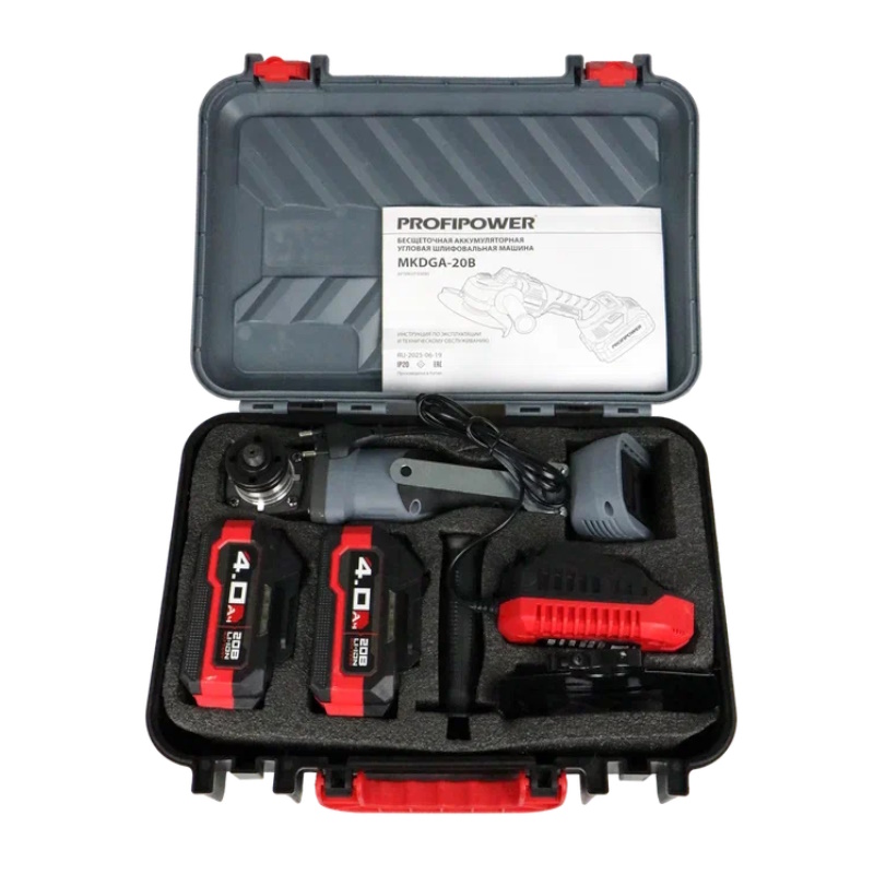 Угловая шлифмашина (болгарка) аккумуляторная ProfiPower MKDGA-20V E0080, 125 мм, 20 В, регулировка оборотов, в кейсе в Коврове