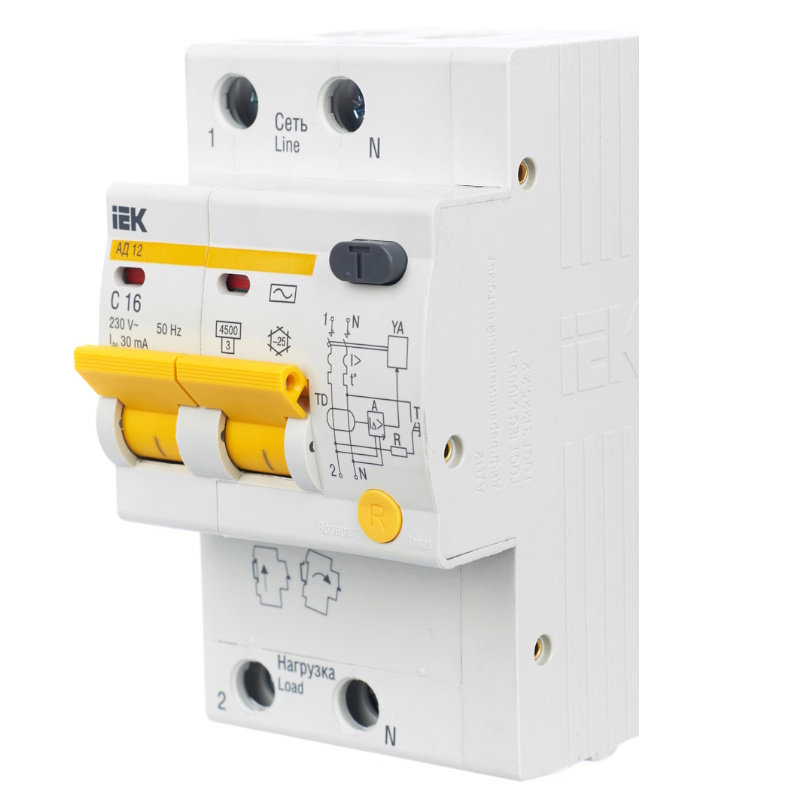 Дифференциальный автомат IEK KARAT АД12 2P MAD10-2-016-C-030, 16А, 30мА, тип AC
