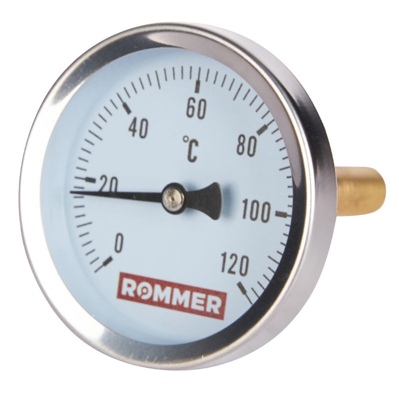 Термометр биметаллический с гильзой Rommer, корпус Dn 63 мм, гильза 75 мм 1/2 , 0...120°С в Туле