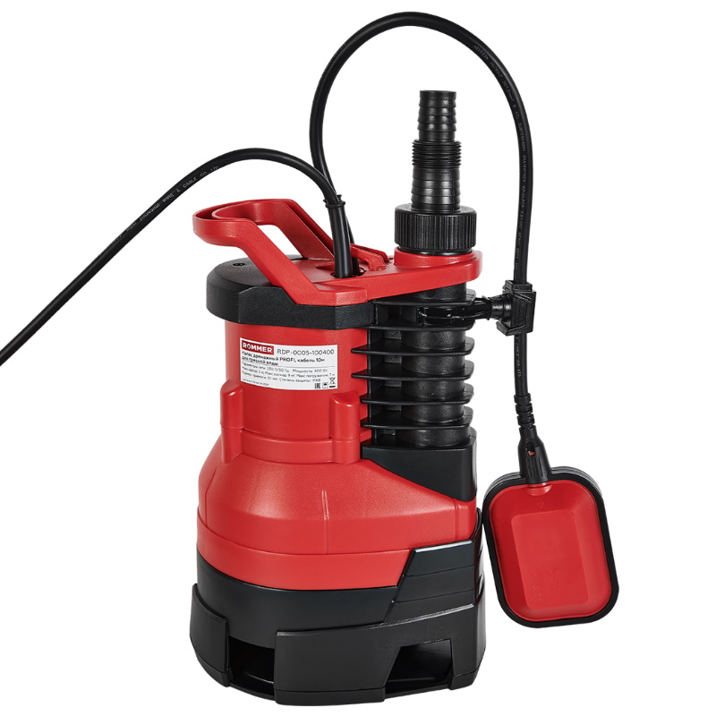 Насос дренажный Rommer PROFI RDP-0005-100400, H-5 м, Q-9 м3/ч, кабель 10 м, 400 Вт, для грязной воды в Переславле