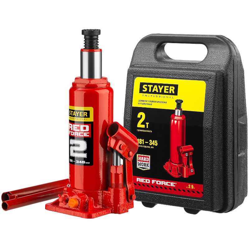 Бутылочный гидравлический домкрат Stayer RED FORCE Professional 43160-2-K 181-345мм в кейсе 2т в Вологде
