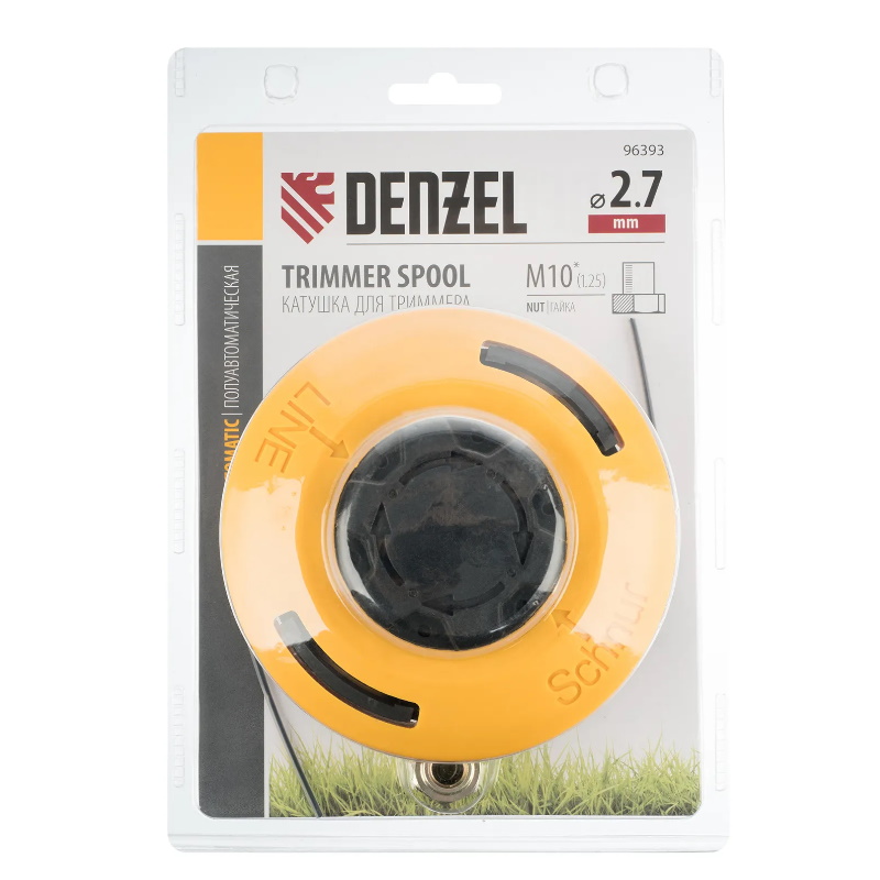 Катушка триммерная полуавтоматическая Denzel 96393, гайка М10х1,25L, гайка М10х1L, гайка М12х1,5L в Переславле