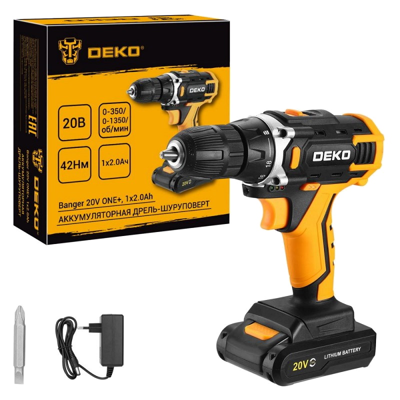 Аккумуляторная дрель-шуруповерт Deko Banger 20V ONE+ 083-1116, 1x2.0 Ач в Рыбинске