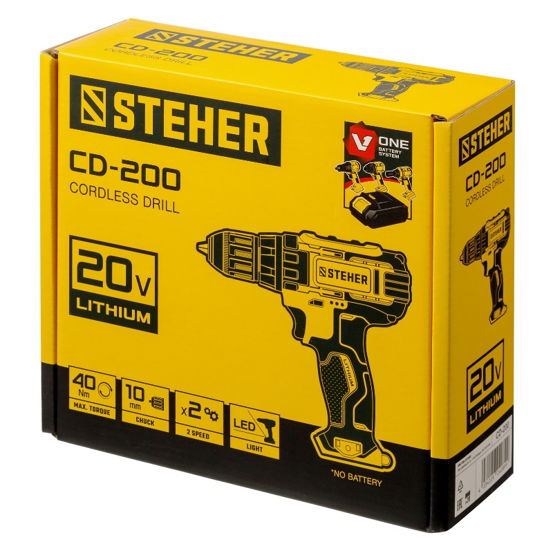 Дрель-шуруповерт Steher CD-200 V1, 20 В, 40 Нм, без АКБ в Иваново