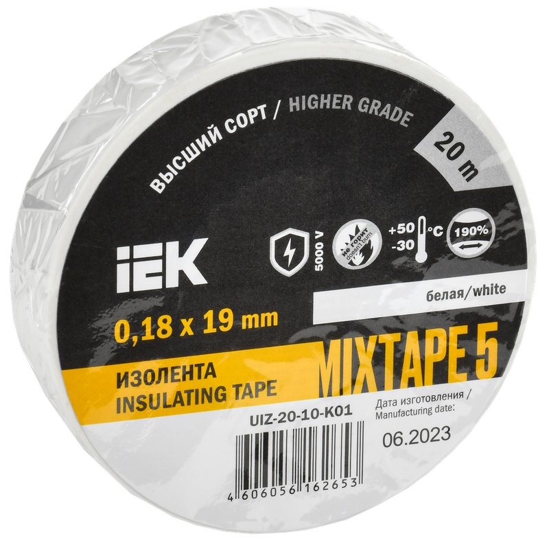 Изолента IEK MIXTAPE 5 UIZ-20-10-K01, 0,18х19мм, белая, 20м в Ярославле