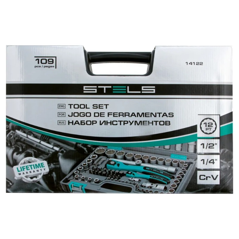 Набор инструментов Stels 14122, 1/2", 1/4", CrV, 12-гранные головки, пластиковый кейс, 109 предметов в Иваново
