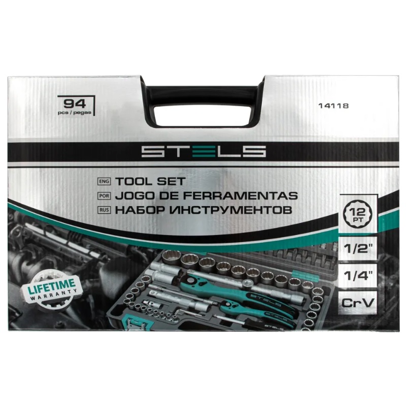 Набор инструментов Stels 14118, 1/2", 1/4", CrV, 12-гранные головки, пластиковый кейс, 94 предмета в Костроме