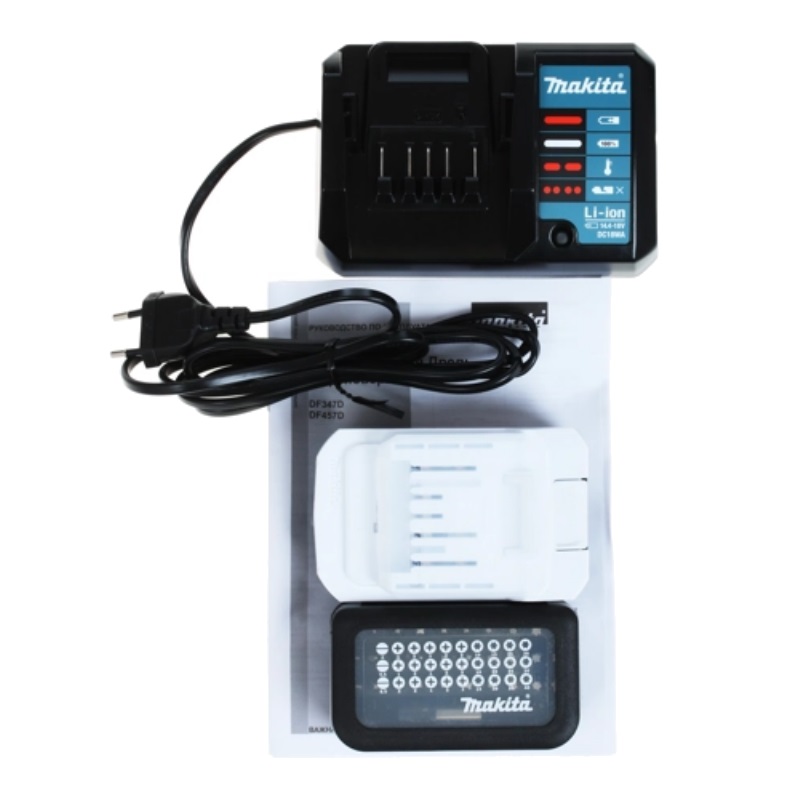 Аккумуляторная дрель-шуруповерт Makita DF457DWEX8 (набор бит из 31 предмета, 2 АКБ, ЗУ, кейс)