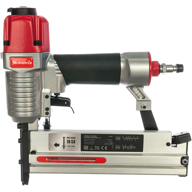 Пневматический нейлер-степлер 2 в 1 Matrix 57428 с регулировкой глубины забивания гвозди 18GA скобы 18GA 4084₽