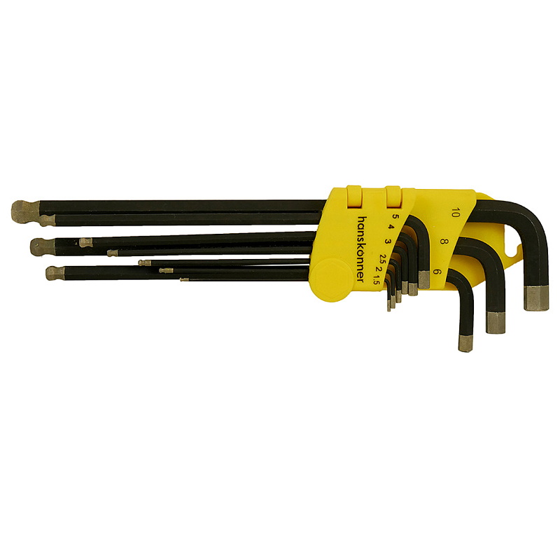 Набор шестигранных ключей с шаром Hanskonner HK1045-04-9-XL, 1,5-10 мм, 9 шт, S2, экстра-длинные в Рыбинске