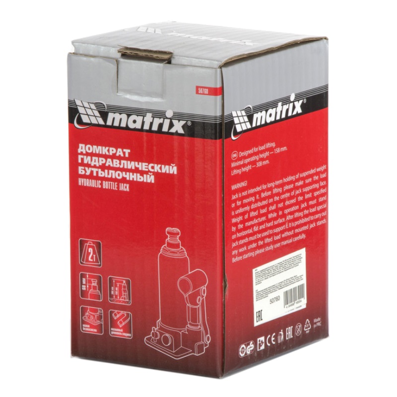 Домкрат гидравлический бутылочный Matrix 50760, 2 т, 158-308 мм в Иваново