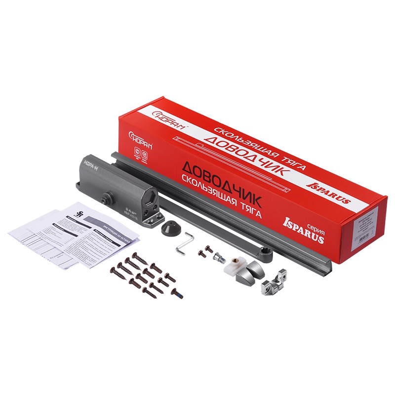 Доводчик дверной Нора-М ISPARUS 430 Slider 18774, от 40 до 100 кг, графит, со скользящей тягой в Муроме