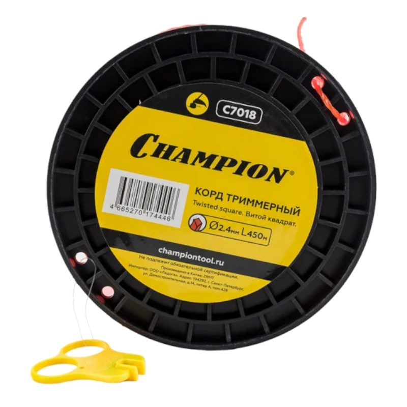 Корд триммерный Champion Twisted Square C7018, 2.4мм*450м, витой квадрат в Переславле