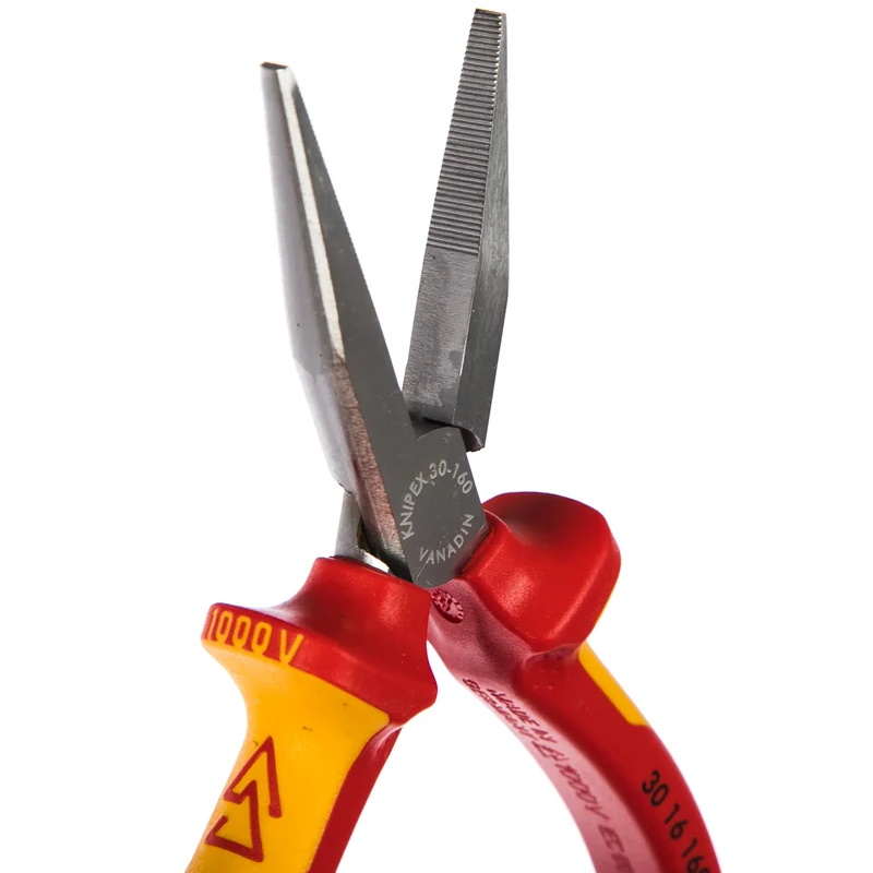 Длинногубцы Knipex KN-3016160 VDE, плоские рифлённые губки 46.5 мм, длина 160 мм, хром, 2-комп диэлектрические ручки в Муроме
