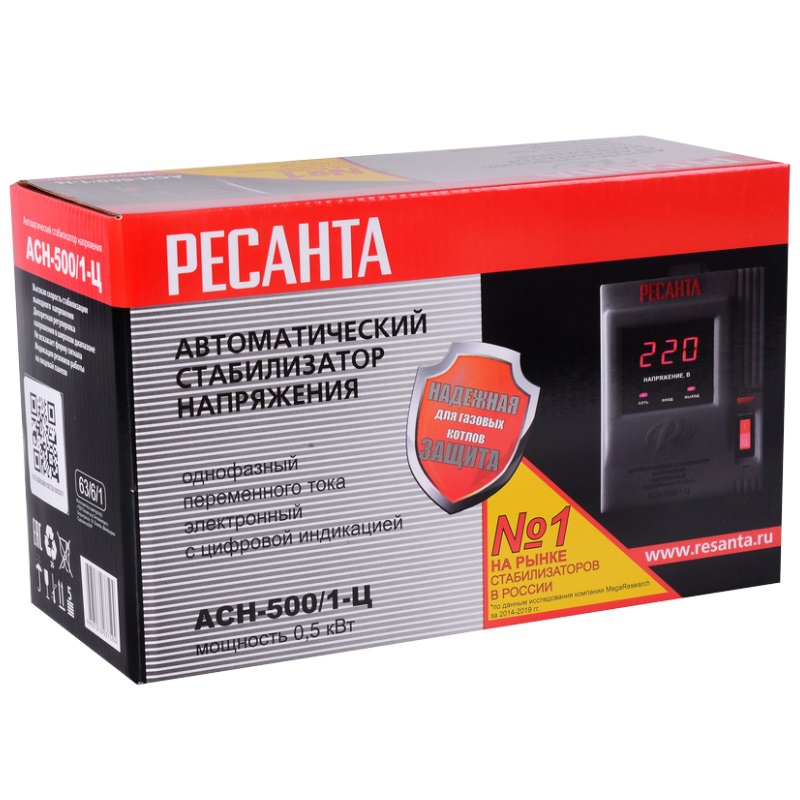 Стабилизатор напряжения Ресанта АСН 500/1-Ц 63/6/1 однофазный, маломощный (500W, 220 В) во Владимире