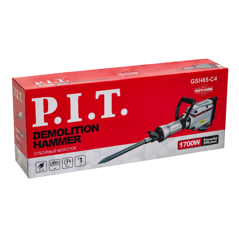 Молоток отбойный электрический P.I.T. GSH65-C4 (патрон - HEX30, 1700Вт, 42Дж, 1850 уд/мин, пика, зубило, масленка) в Кинешме