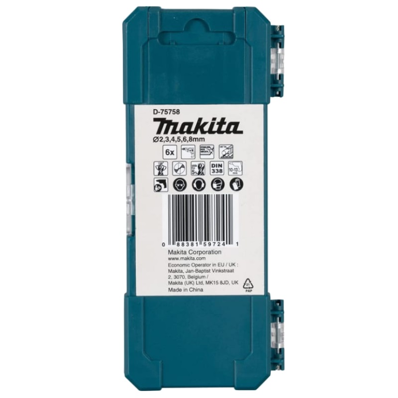 Набор сверл Makita HSS-Co 6 шт. (2, 3, 4, 5, 6, 8 мм) D-75758
