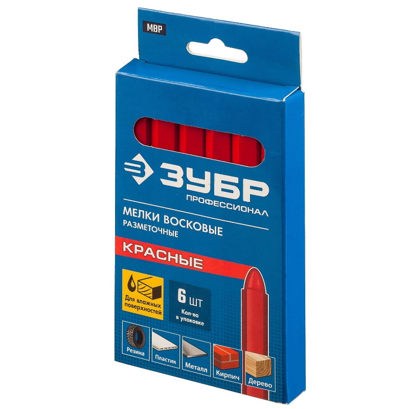 Восковые разметочные мелки Зубр 06330-3 6 штук красные 286₽