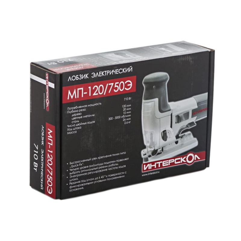 Электрический лобзик Интерскол МП-120/750Э (мощность 710 вт, маятниковый тип, регулировка оборотов)