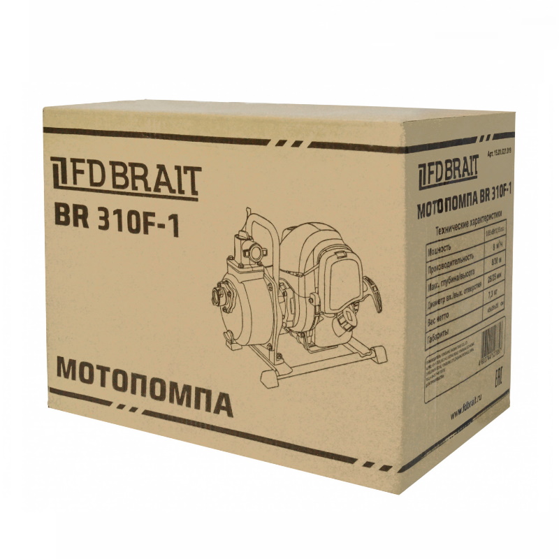 Мотопомпа бензиновая Brait BR310F-1 15.01.021.019, 0,9кВт., произ-ть 8м³/ч., 1 дюйм, высота подъема 30м в Угличе
