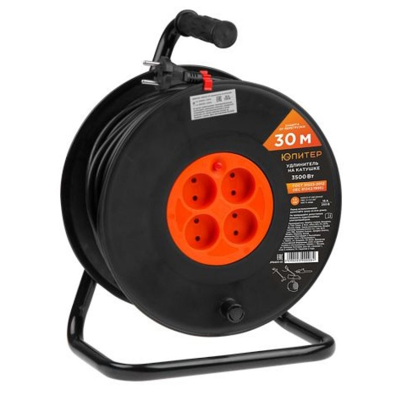 Удлинитель на катушке Юпитер JP8403-01 30м 4 роз 35кВт бз ПВС 2х15 3420₽