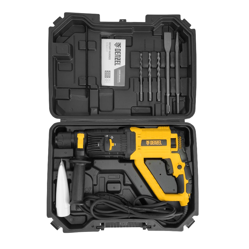 Перфоратор электрический Denzel RHB-1050-30 26611, SDS-plus, 1050 Вт, 3,4 Дж, 4 режима в Твери