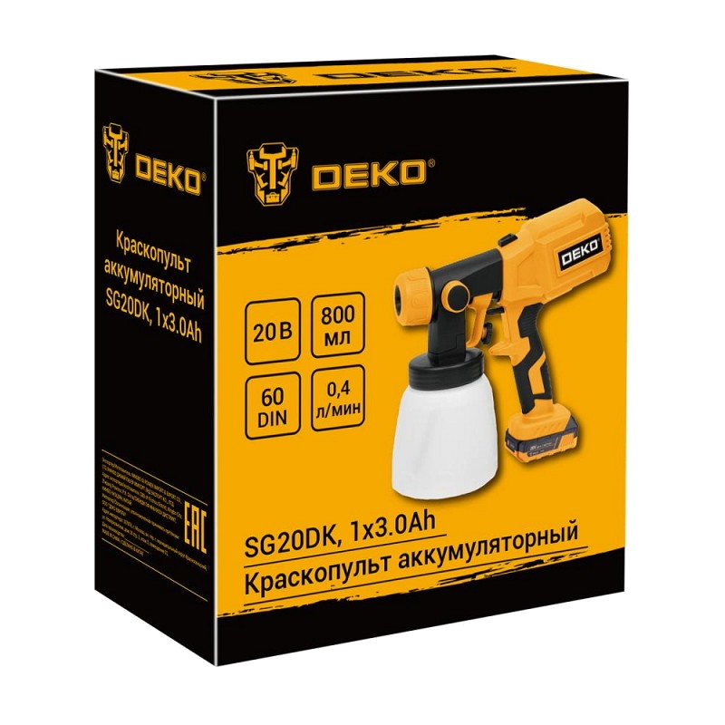 Краскопульт аккумуляторный Deko SG20DK 083-1133, 20 В, 800 мл, 1x3.0 Ач  в Костроме