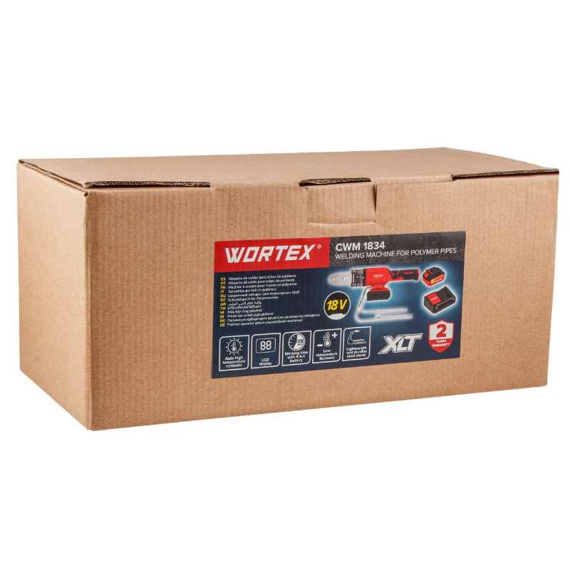 Аккумуляторный сварочный аппарат для полимерных труб Wortex CWM 1834 ALL1 XLT SET 1304777, с акб и зу+3 насадки в Угличе