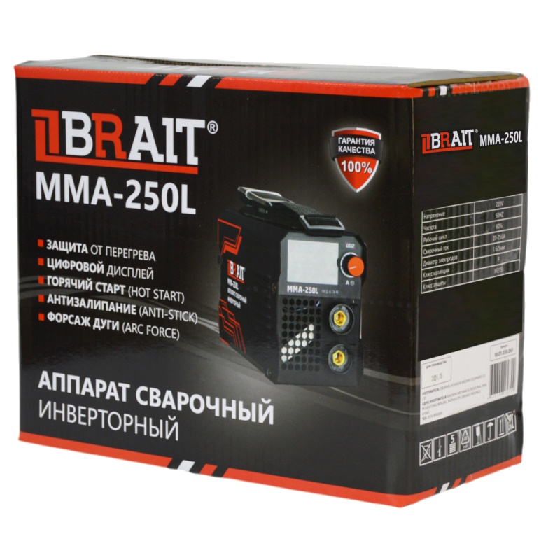 Инвертор сварочный Brait MMA-250L 18.01.038.043, 20-250А